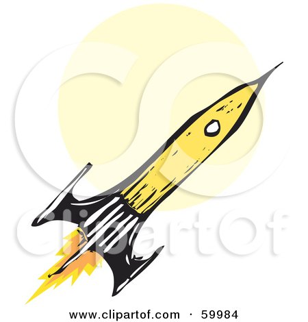 Royalty-Free (RF) Clipart Illustration of a Yellow Shooting Space Rocket by xunantunich