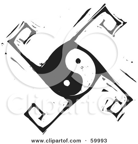 Royalty-Free (RF) Clipart Illustration of a Tribal Carved Black And White Yin Yang With Spirals by xunantunich