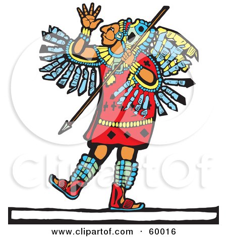 Royalty-Free (RF) Clipart Illustration of a Mayan Warrior Standing Witha  Spear by xunantunich