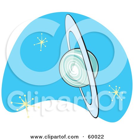 Royalty-Free (RF) Clipart Illustration of a Retro Planet Uranus On Blue With Stars by xunantunich
