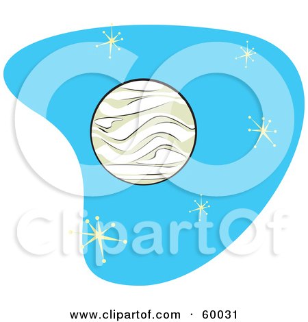 Royalty-Free (RF) Clipart Illustration of a Retro Planet Venus On Blue With Stars by xunantunich