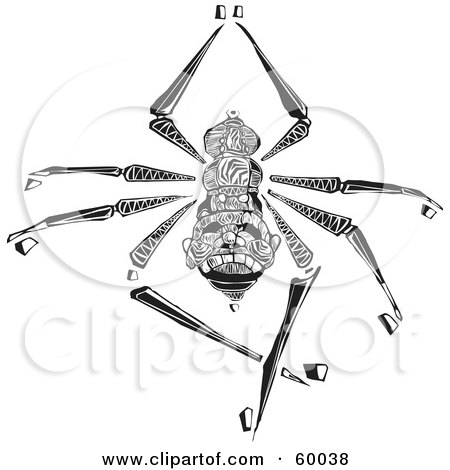 Royalty-Free (RF) Clipart Illustration of a Tribal Black And White Spider Hanging by xunantunich