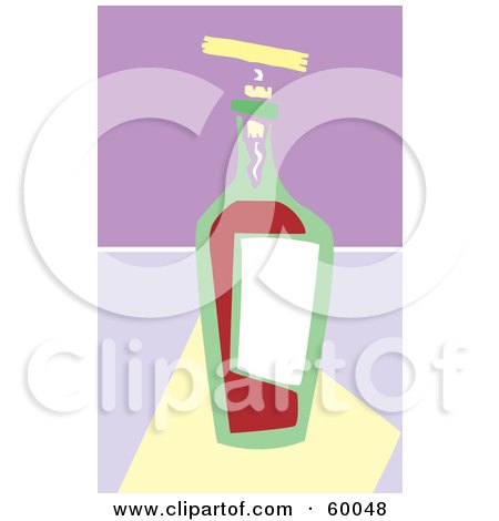 Royalty-Free (RF) Clipart Illustration of a Corkscrew In A Bottle Of Wine With A Blank Label by xunantunich