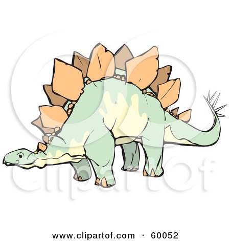 Royalty-Free (RF) Clipart Illustration of a Green, Yellow And Orange Stegosaur Dino by xunantunich