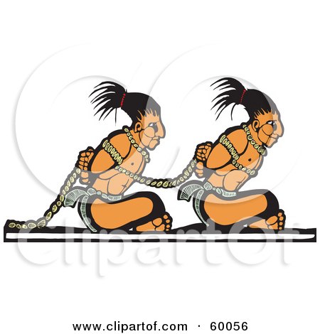 Royalty-Free (RF) Clipart Illustration of Two Mayan Prisoners Tied In Ropes, Sitting On The Ground by xunantunich