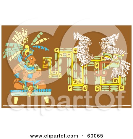 Royalty-Free (RF) Clipart Illustration of a Seated Mayan King Near A Tribal Mural by xunantunich