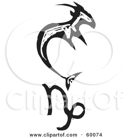 Royalty-Free (RF) Clipart Illustration of a Black And White Carved Capricorn And Zodiac Symbol by xunantunich