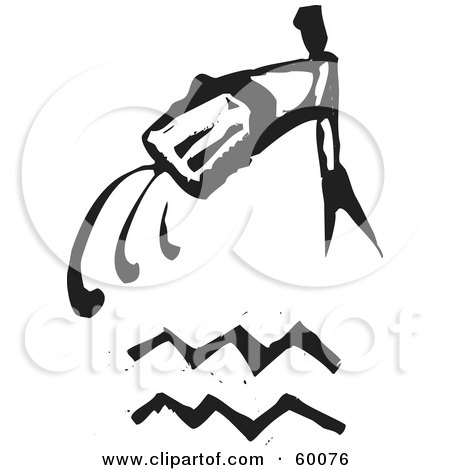 Royalty-Free (RF) Clipart Illustration of a Black And White Carved Aquarius And Zodiac Symbol by xunantunich