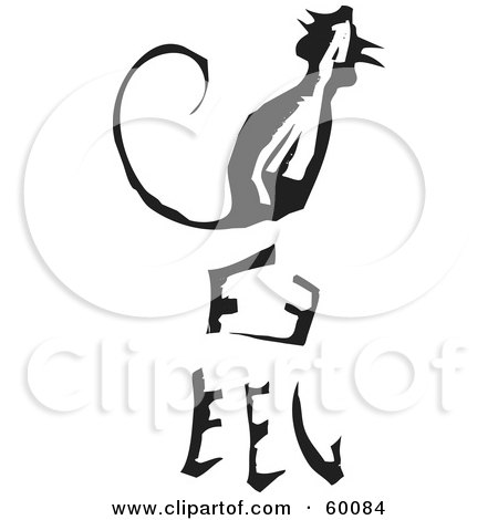 Royalty-Free (RF) Clipart Illustration of a Black And White Carved Rat And Chinese Zodiac Symbol by xunantunich