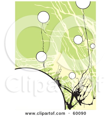 Royalty-Free (RF) Clipart Illustration of an Abstract Green Cracking Background With Black Branches And White Orbs by xunantunich