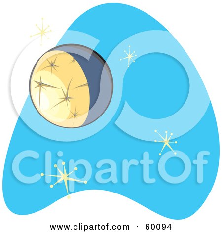 Royalty-Free (RF) Clipart Illustration of a Retro Planet Mercury On Blue With Stars by xunantunich