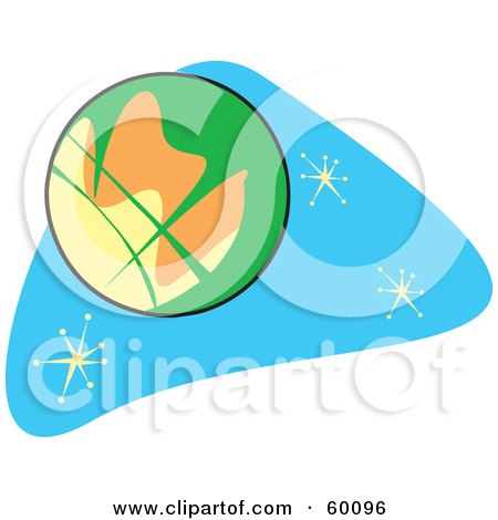 Royalty-Free (RF) Clipart Illustration of a Retro Planet Mars On Blue With Stars by xunantunich