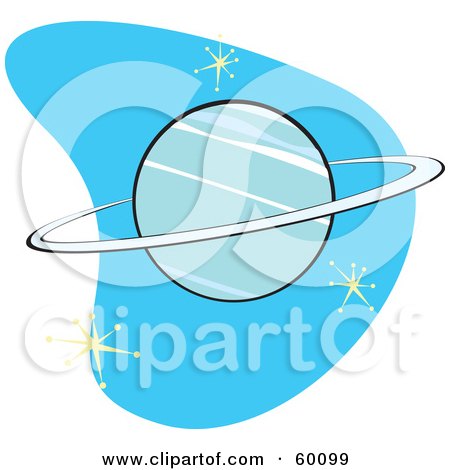Royalty-Free (RF) Clipart Illustration of a Retro Planet Neptune On Blue With Stars by xunantunich