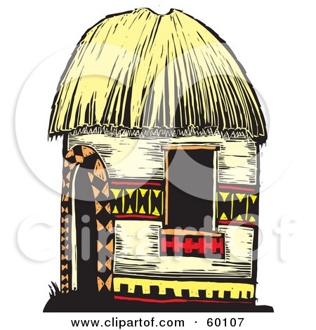 Royalty-Free (RF) Clipart Illustration of a Tribal Hut With Designs And A Straw Roof by xunantunich