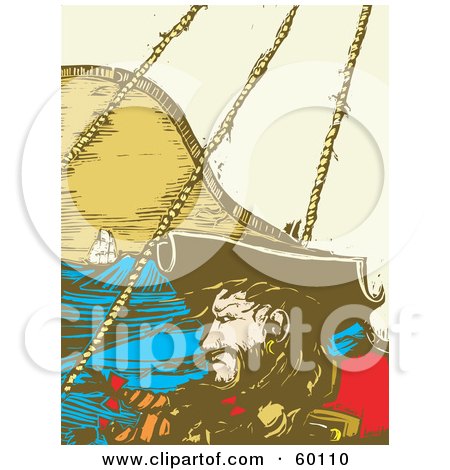 Royalty-Free (RF) Clipart Illustration of Blackbeard Sailing On A Ship At Sea by xunantunich