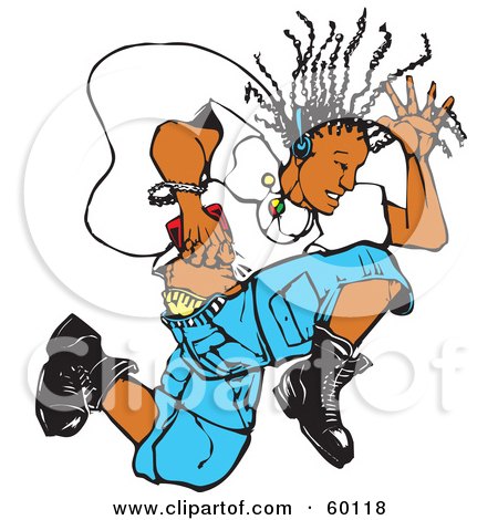 Royalty-Free (RF) Clipart Illustration of an Active Young African American Man Listening To Music And Jumping by xunantunich