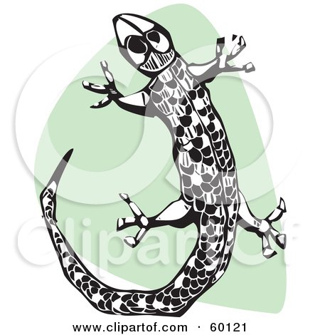 Royalty-Free (RF) Clipart Illustration of a Tribal Lizard Over A Green And White Background by xunantunich