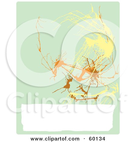 Royalty-Free (RF) Clipart Illustration of an Abstract Beige Pollack Inspired Background Of Orange, Brown And Yellow Splats With A White Text Box by xunantunich