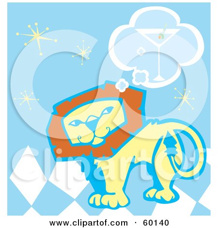 Royalty-Free (RF) Clipart Illustration of a Lion Thinking Of A Martini On A White Background by xunantunich