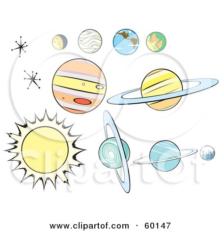 Royalty-Free (RF) Clipart Illustration of a Digital Collage Of Retro Planets And Stars On White by xunantunich