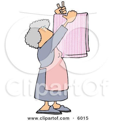 Housewife Hanging Laundry Out to Dry On a Clothesline Clipart Picture by djart