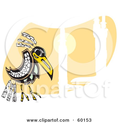 Royalty-Free (RF) Clipart Illustration of a Tribal Raven Bird On An Orange And White Background by xunantunich