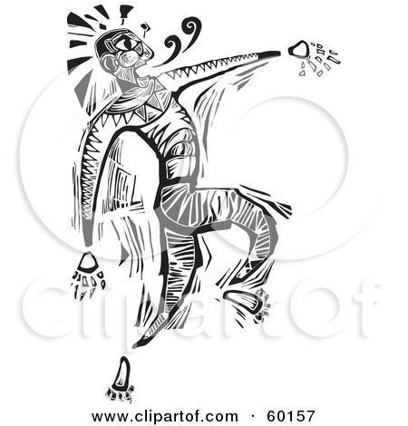 Royalty-Free (RF) Clipart Illustration of a Black And White Male Tribal Dancer by xunantunich