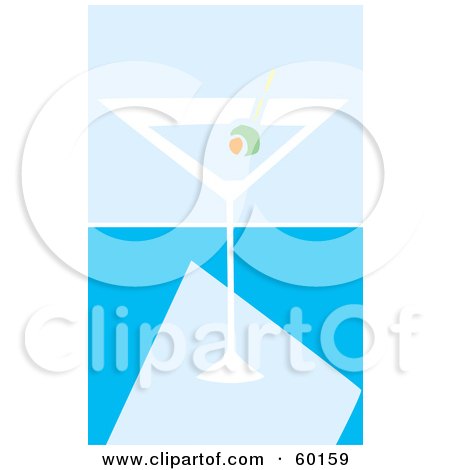 Royalty-Free (RF) Clipart Illustration of a Clear Martini Glass On A Blue Bar by xunantunich