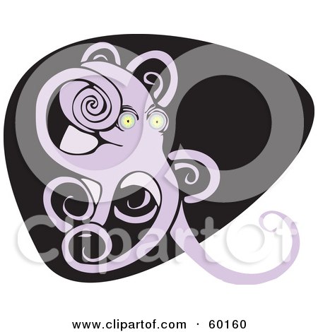 Royalty-Free (RF) Clipart Illustration of a Giant Purple Octopus On Black And White by xunantunich
