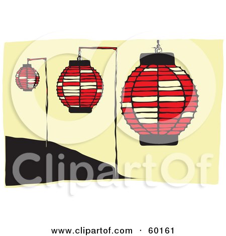 Royalty-Free (RF) Clipart Illustration of Three Hanging Red Paper Lamps by xunantunich