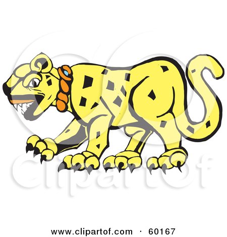 Royalty-Free (RF) Clipart Illustration of a Tribal Designed Jaguar Cat In Profile by xunantunich