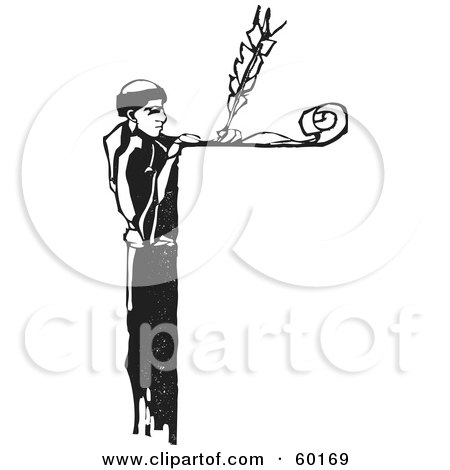 Royalty-Free (RF) Clipart Illustration of a Monk Writing With A Qill Over A Ledge by xunantunich