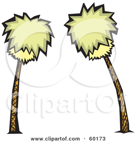 Royalty-Free (RF) Clipart Illustration of Two Bushy Palm Trees Swaying by xunantunich