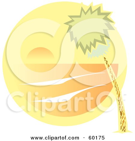 Royalty-Free (RF) Clipart Illustration of a Swaying Palm Tree With An Orange Ocean Sunset Scene by xunantunich
