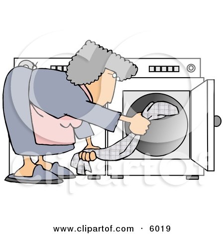 Housewife Putting Wet Clothes Into a Dryer Clipart Picture by djart
