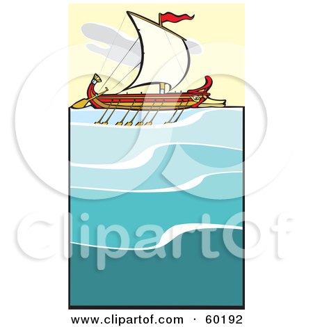 Royalty-Free (RF) Clipart Illustration of a Sailing Bireme At Sea by xunantunich