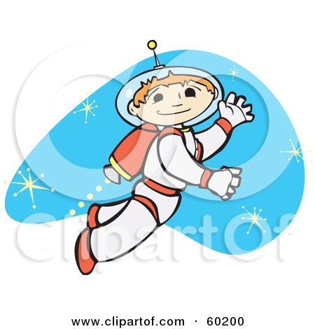 Royalty-Free (RF) Clipart Illustration of a Space Boy Using A Jet While Exploring The Universe by xunantunich