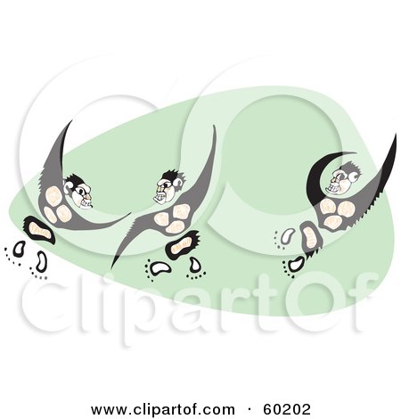 Royalty-Free (RF) Clipart Illustration of Three Leaping Monkeys Over Green And White by xunantunich
