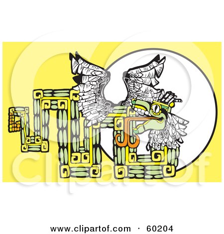 Royalty-Free (RF) Clipart Illustration of a Tribal Design Of The Mayan Serpent God Kukulkan On Yellow by xunantunich