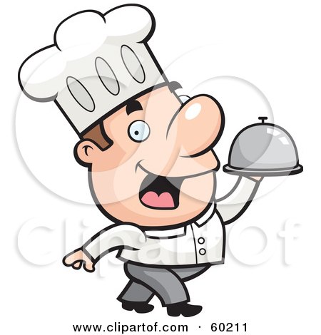 Royalty-Free (RF) Clipart Illustration of a John Man Character Chef Carrying A Serving Platter by Cory Thoman