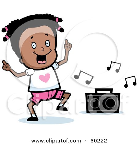 Royalty-Free (RF) Clipart Illustration of a Black Tisha Girl Character Dancing To Music by Cory Thoman