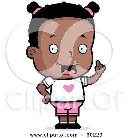 Royalty-Free (RF) Clipart Illustration of a Smart Black Tisha Girl Character Holding Up A Finger by Cory Thoman