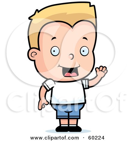 Royalty-Free (RF) Clipart Illustration of a Friendly Blond Johnny Boy Character Waving by Cory Thoman