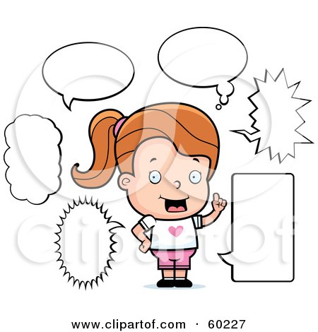 Royalty-Free (RF) Clipart Illustration of a Jane Girl Character With Multiple Word Bubbles by Cory Thoman