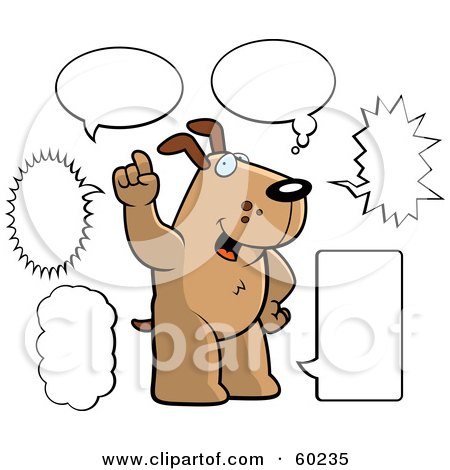 Royalty-Free (RF) Clipart Illustration of a Brown Doggy Character With Multiple Word Balloons by Cory Thoman