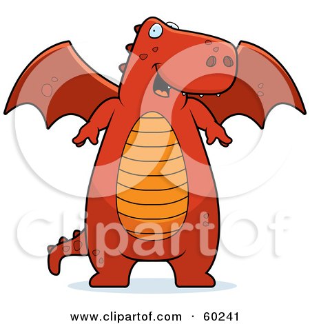 Royalty-Free (RF) Clipart Illustration of a Chubby Red Dragon With An Orange Belly, Standing And Smiling by Cory Thoman