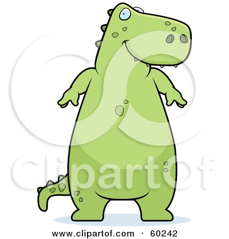 Royalty-Free (RF) Clipart Illustration of a Chubby Green Tyrannosaurus Rex Dinosaur Standing And Smiing by Cory Thoman