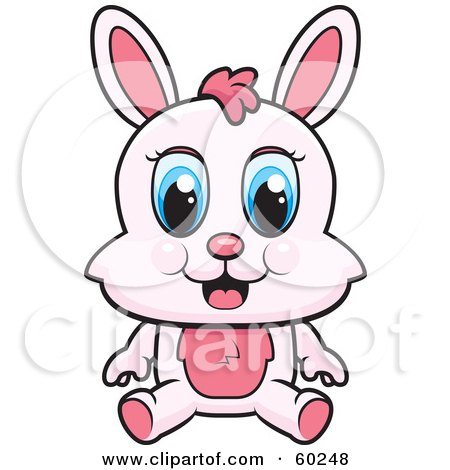 Royalty-Free (RF) Clipart Illustration of an Adorable Pink Bunny With Blue Eyes, Sitting by Cory Thoman