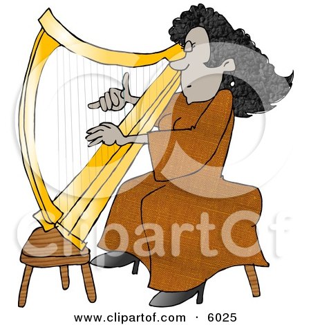 Female African American Harpist Playing the Harp  Clipart Picture by djart