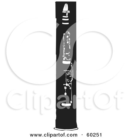 Royalty-Free (RF) Clipart Illustration of a Jazz Age Styled Clarinet In Black And White by xunantunich